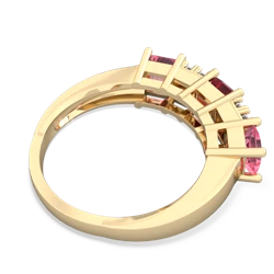 Pink Tourmaline Three Stone Diamond Cluster 14K Yellow Gold ring R2592