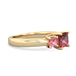 Pink Tourmaline Three Stone Trellis 14K Yellow Gold ring R4015