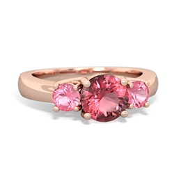 Pink Tourmaline Three Stone Round Trellis 14K Rose Gold ring R4018