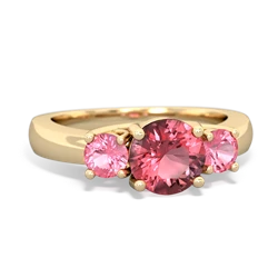 Pink Tourmaline Three Stone Round Trellis 14K Yellow Gold ring R4018