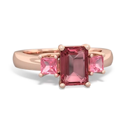 Pink Tourmaline Three Stone Emerald-Cut Trellis 14K Rose Gold ring R4021