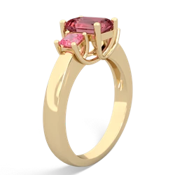 Pink Tourmaline Three Stone Emerald-Cut Trellis 14K Yellow Gold ring R4021