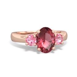 Pink Tourmaline Three Stone Oval Trellis 14K Rose Gold ring R4024