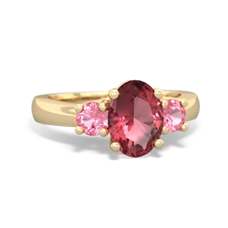 Pink Tourmaline Three Stone Oval Trellis 14K Yellow Gold ring R4024