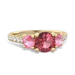 Pink Tourmaline Pave Trellis 14K Yellow Gold ring R5500