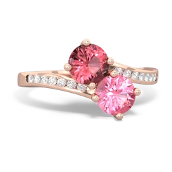 Pink Tourmaline Channel Set Two Stone 14K Rose Gold ring R5303