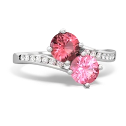 Pink Tourmaline Channel Set Two Stone 14K White Gold ring R5303