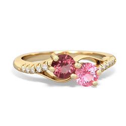 Pink Tourmaline Infinity Pave Two Stone 14K Yellow Gold ring R5285