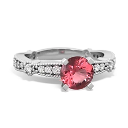 Pink Tourmaline Sparkling Tiara 6Mm Round 14K White Gold ring R26296RD