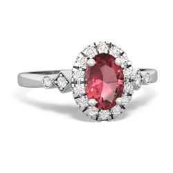 Pink Tourmaline Antique-Style Halo 14K White Gold ring R5720