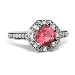 Pink Tourmaline Art-Deco Starburst 14K White Gold ring R5520