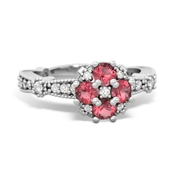 Pink Tourmaline Sparkling Tiara Cluster 14K White Gold ring R26293RD