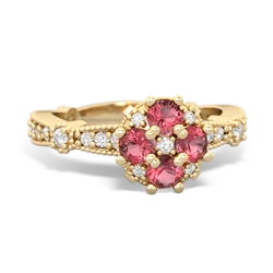 Pink Tourmaline Sparkling Tiara Cluster 14K Yellow Gold ring R26293RD