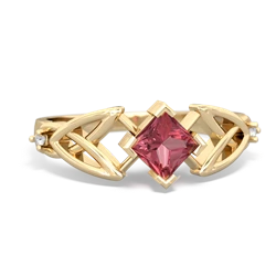 Pink Tourmaline Celtic Knot Princess 14K Yellow Gold ring R3349