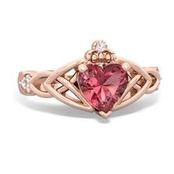 Pink Tourmaline Claddagh Celtic Knot Diamond 14K Rose Gold ring R5001