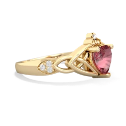 Pink Tourmaline Claddagh Celtic Knot Diamond 14K Yellow Gold ring R5001