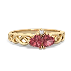 Pink Tourmaline Heart To Heart Braid 14K Yellow Gold ring R5870