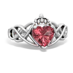 Pink Tourmaline Claddagh Celtic Knot 14K White Gold ring R2367