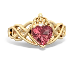 Pink Tourmaline Claddagh Celtic Knot 14K Yellow Gold ring R2367