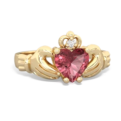 Pink Tourmaline Claddagh Diamond Crown 14K Yellow Gold ring R2372