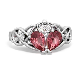 Pink Tourmaline Two Stone Claddagh 14K White Gold ring R5322