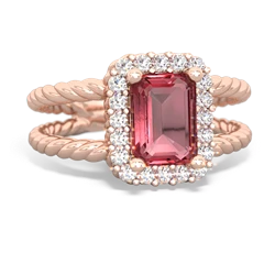 Pink Tourmaline Rope Split Band 14K Rose Gold ring R2628