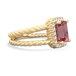 Pink Tourmaline Rope Split Band 14K Yellow Gold ring R2628