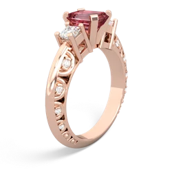 Pink Tourmaline Art Deco Diamond 7X5 Emerald-Cut Engagement 14K Rose Gold ring R20017EM