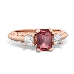 Pink Tourmaline Art Deco Diamond 7X5 Emerald-Cut Engagement 14K Rose Gold ring R20017EM