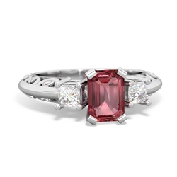 Pink Tourmaline Art Deco Diamond 7X5 Emerald-Cut Engagement 14K White Gold ring R20017EM