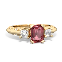 Pink Tourmaline Art Deco Diamond 7X5 Emerald-Cut Engagement 14K Yellow Gold ring R20017EM