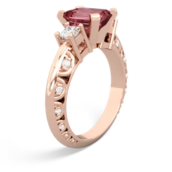 Pink Tourmaline Art Deco Diamond 8X6 Emerald-Cut Engagement 14K Rose Gold ring R20018EM