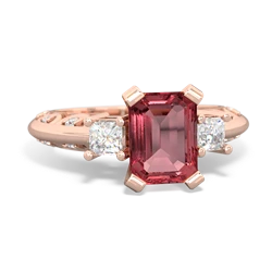 Pink Tourmaline Art Deco Diamond 8X6 Emerald-Cut Engagement 14K Rose Gold ring R20018EM