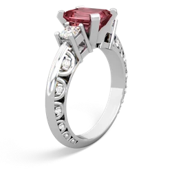 Pink Tourmaline Art Deco Diamond 8X6 Emerald-Cut Engagement 14K White Gold ring R20018EM