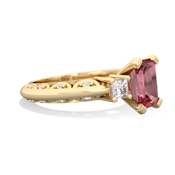 Pink Tourmaline Art Deco Diamond 8X6 Emerald-Cut Engagement 14K Yellow Gold ring R20018EM