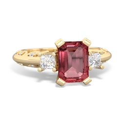 Pink Tourmaline Art Deco Diamond 8X6 Emerald-Cut Engagement 14K Yellow Gold ring R20018EM