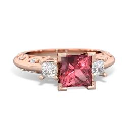 Pink Tourmaline Art Deco Diamond Engagement 6Mm Princess 14K Rose Gold ring R2001