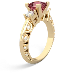 Pink Tourmaline Art Deco Diamond Engagement 6Mm Princess 14K Yellow Gold ring R2001