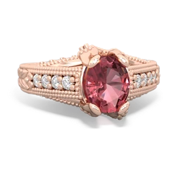 Pink Tourmaline Antique Style Milgrain Diamond 14K Rose Gold ring R2028