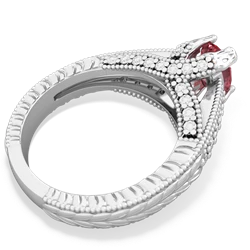 Pink Tourmaline Antique Style Milgrain Diamond 14K White Gold ring R2028