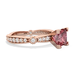 Pink Tourmaline Sparkling Tiara 6Mm Princess 14K Rose Gold ring R26296SQ