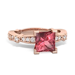 Pink Tourmaline Sparkling Tiara 6Mm Princess 14K Rose Gold ring R26296SQ