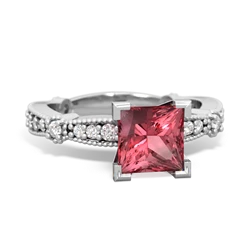 Pink Tourmaline Sparkling Tiara 6Mm Princess 14K White Gold ring R26296SQ