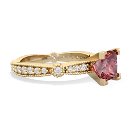 Pink Tourmaline Sparkling Tiara 6Mm Princess 14K Yellow Gold ring R26296SQ