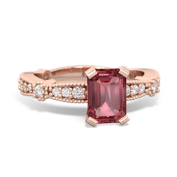 Pink Tourmaline Sparkling Tiara 7X5mm Emerald-Cut 14K Rose Gold ring R26297EM