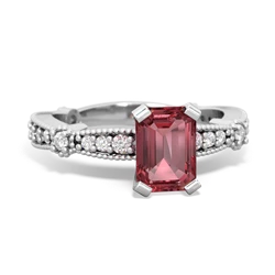 Pink Tourmaline Sparkling Tiara 7X5mm Emerald-Cut 14K White Gold ring R26297EM