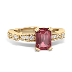 Pink Tourmaline Sparkling Tiara 7X5mm Emerald-Cut 14K Yellow Gold ring R26297EM