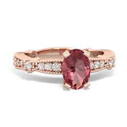 Pink Tourmaline Sparkling Tiara 7X5mm Oval 14K Rose Gold ring R26297VL