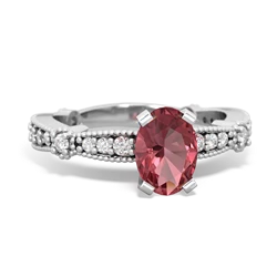 Pink Tourmaline Sparkling Tiara 7X5mm Oval 14K White Gold ring R26297VL