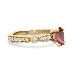 Pink Tourmaline Sparkling Tiara 7X5mm Oval 14K Yellow Gold ring R26297VL